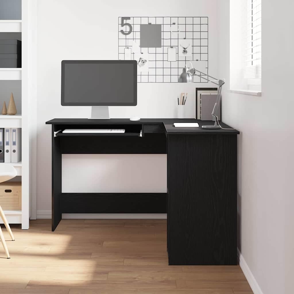 Escritorio esquinero de madera de roble negro, 120 x 140 x 75 cm, mesa de oficina compacta para oficina en casa y estudiantes, mesa de trabajo moderna con amplia superficie de trabajo
