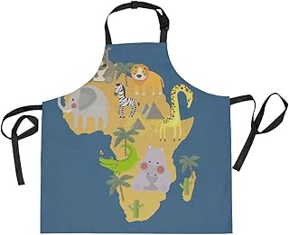 LORONA Illustration Dessin Style Ensemble Tablier Mixte Habitats de la Faune Tablier de Cuisine Réglable avec 2 Poches pour Cuisiner Cuisson Jardinage pour Femme Homme Chef