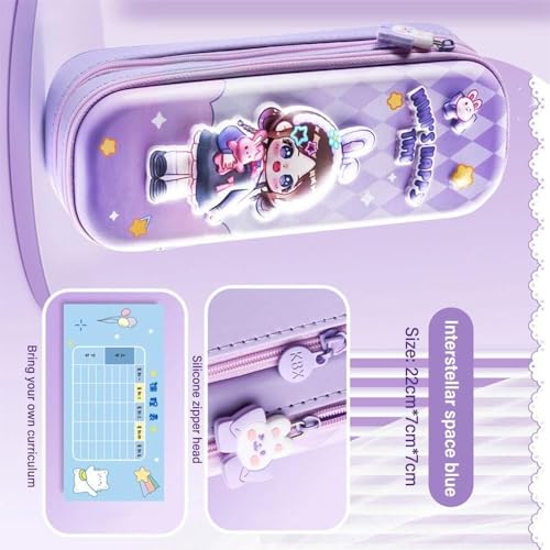 Image of Pencil Case Double Layer 3D (EVA) Cute Pencil Aesthetic Pencil Case for Girls Large Capacity Pen Pencil Pouch Multifunctional Stationery Organizer (Happy Time Mini Purple)