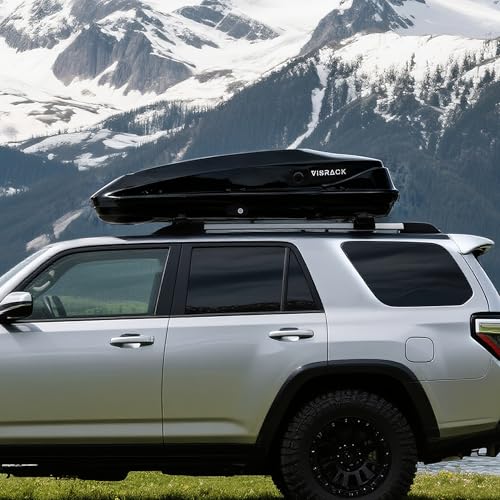 Hard Shell Roof Top Cargo Box, 13 Cu Ft Waterproof Black Carrier with Lockable Lid, 56”L x 30”W x 13.7”H Roof Top Cargo Box, Dual-Side Opening, Tool-Free Install for Family Trips and Camping