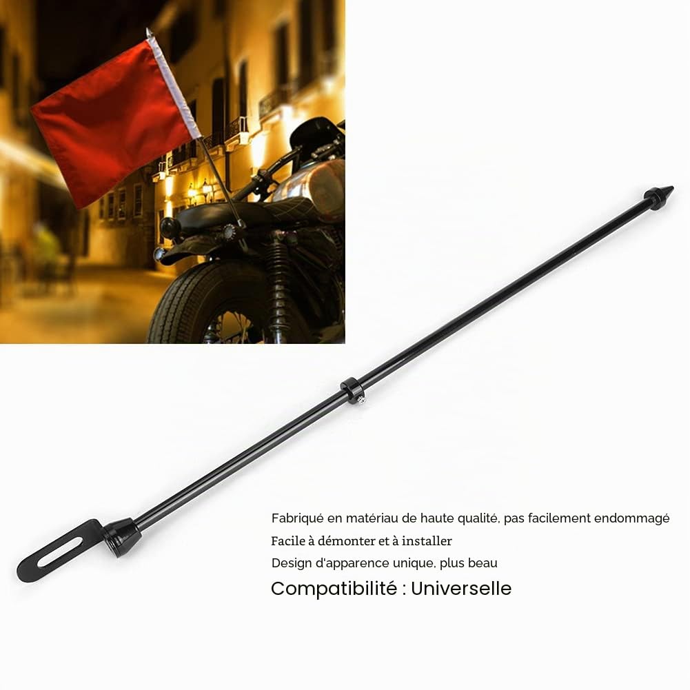 Mât de Drapeau en Acier Universel, Porte-Bagages à Performances Stables, Design d'apparence Unique, mât de Drapeau de Moto pour l'extérieur(Le Noir)