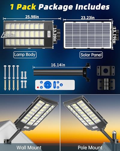 Image of Gefolly SL-8600W Solar Street Lights Outdoor, 680000LM Commercial Parking Lot Light, 6500K Dusk to Dawn IP67 Security Flood Lights Motion Sensor Led Lamp for Basketball Court, Road, Yard