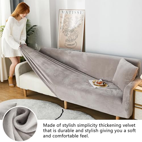 Housse de canapé en velours 3 places orange extensible et lavable