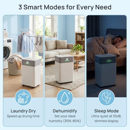 Image of Uthfy 2500Sq.Ft Dehumidifier for Basement with Drain Hose,Large Quiet Smart Compressor Dehumidifiers for Home /Bedroom /Bathroom,Reusable Filter,Dual-Screen,Child Lock,Intelligent Humidistat,24H Timer