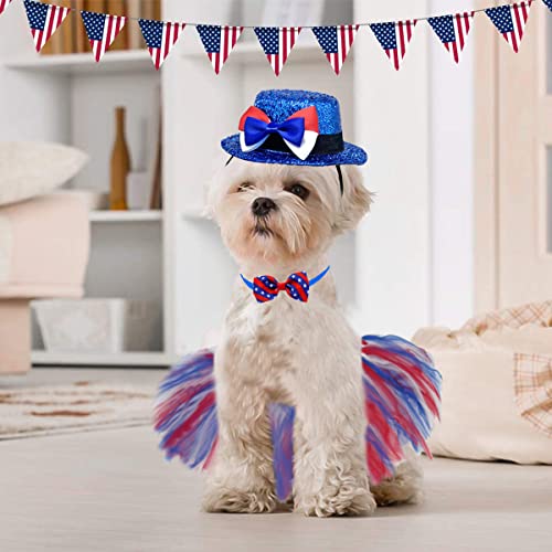 4Th Of July Dog Patriotic Costume Pet American Flag Hat Bowtie Collar And Tutu Skirt Clothes Independence Day Apparel For Small Medium Dogs Cats Decorations (Hat Bowtie Skirt) #TOP3