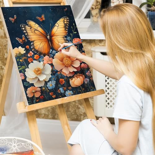 Peinture par Numéro Fleur et Papillon : Toile Premium 40x50cm sur Châssis