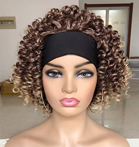 Headband Curly Wig for Black Women 11inch short Water Wave Curly Headband Wig(ombre blonde)