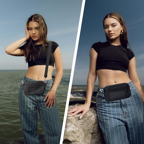 Crossbody Key Bag with ID Window, RFID Blocking Nylon Small cellphone Wallet, Transparent Slot for Easy Access3