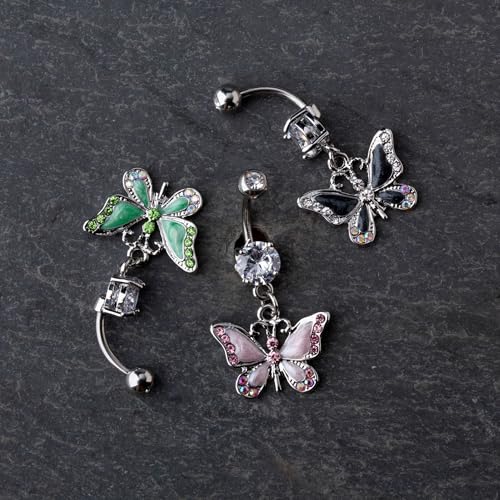 Pierced Owl - 14GA Stainless Steel CZ Crystal Butterfly Dangling Belly Button Ring3