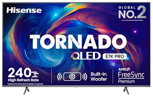 Hisense 164 cm (65 inches) Tornado Series 4K Ultra HD Smart QLED TV 65E7K PRO (Dark Grey) Hisense 164 cm (65 inches) Tornado Series 4K Ultra HD Smart QLED TV 65E7K PRO (Dark Grey)