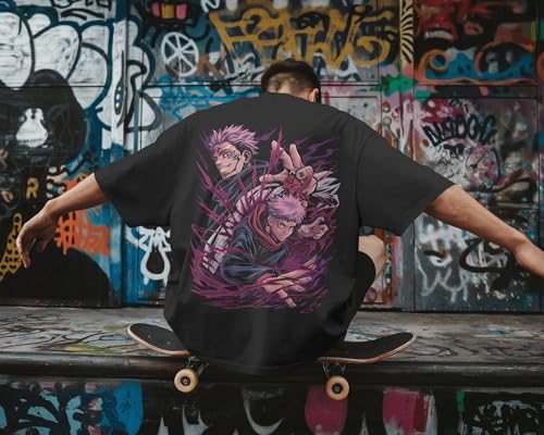 Image of Jujutsu Kaisen Anime T-Shirt, Black Cotton, Oversized Graphic Print, Unisex. Round Neck gojo satoru Tshirt Black Half Sleeves Pure 100% Cotton