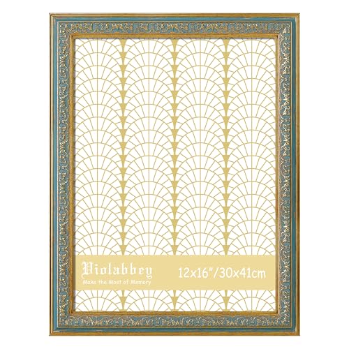 Image of VIOLABBEY 12x16 Picture Frame Blue, Vintage Frames Ornate without Mat | Ornate Antique Frame, Fits 12x16 Photos for Wall Hanging, HD Plexiglass, Wall Decor