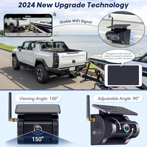 Image of Wireless Backup Camera Solar Magnetic: WiFi Cordless Scratch-Free Hitch Trailer Truck Rear View Camera HD 1080P No Drilling Small RVs Car Reverse Cam Night Vision Connect Phone - Wzbb V6