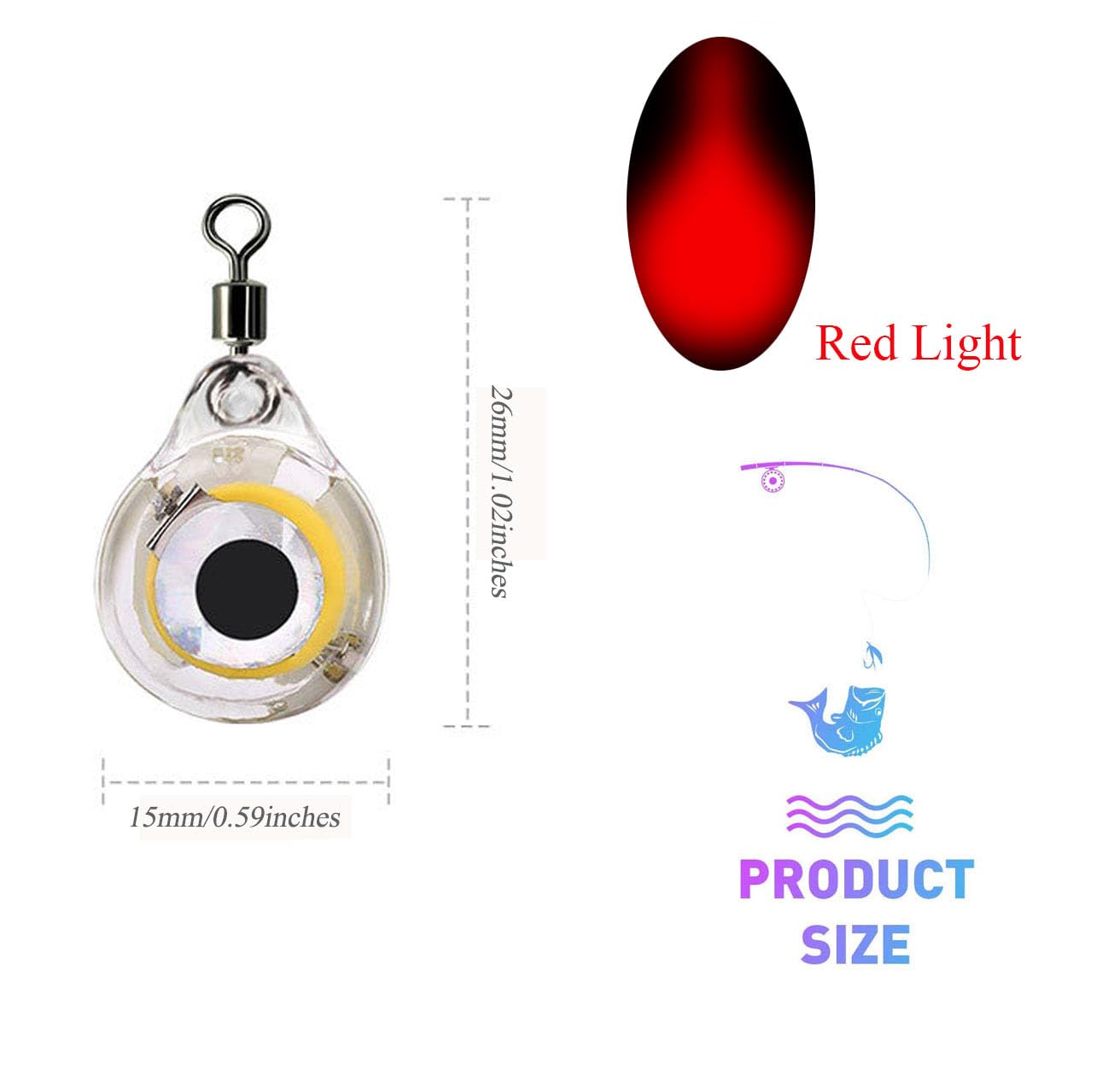 CTKcom 10 Pack Small Fisheye Mini Underwater Fish Lure Light Night Fishing Waterproof LED Button Fish Gathering Light LED Underwater Fishing Light (Red Light)