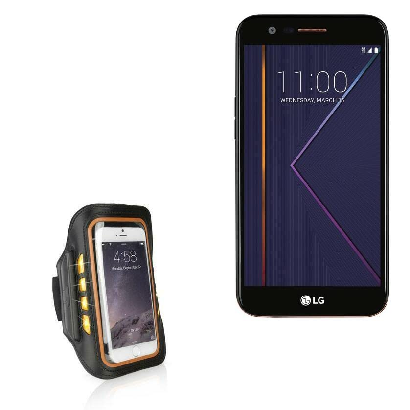 BoxWave Case for LG K20 Plus (Case JogBrite Sports Armband, High Visibility Safety Light LED Runners Armband for LG K20 Plus - Bold Orange