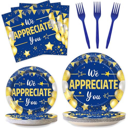 96Pcs We Appreciate You Party Plates and Napkins for Employee