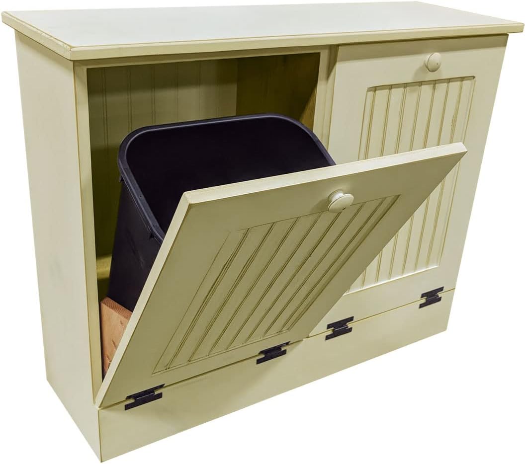 Sawdust City Solid Pine Dual Trash/Recycle Bin Holder (Old - Cream)