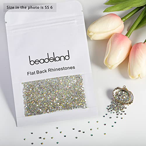 Image of Beadsland 1440 Piece Flat Back Crystal Rhinestones Round Gems,1.3mm-6.5mm, Crystal /CrystalAB (SS6AB(1.9-2.0mm))