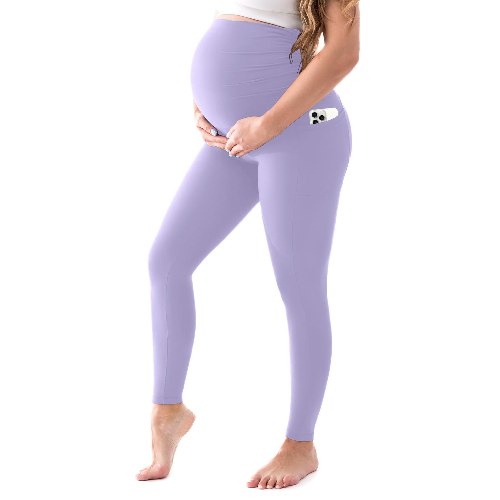 Walifrey Women's Maternity Leggings with Pockets，High Waist Opaque Comfortable Pregnancy Black Leggings — view 14