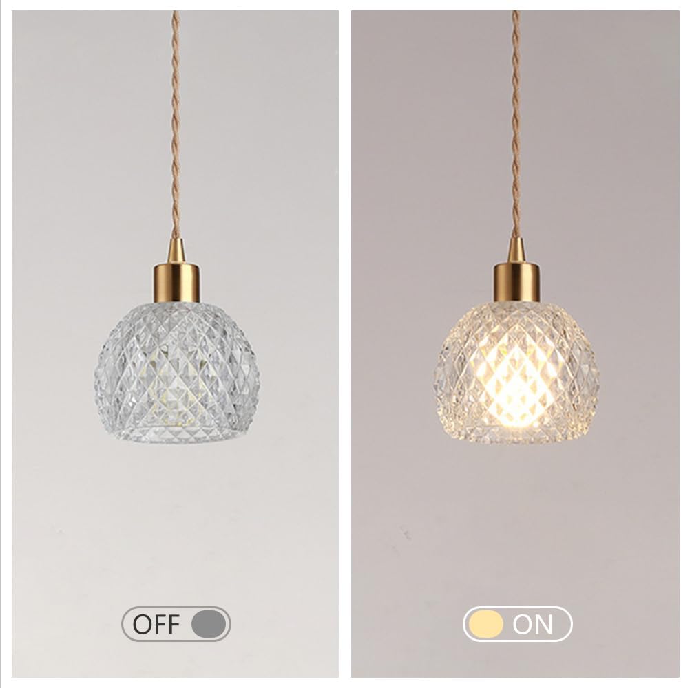 Mini Glass Lights Kitchen Island Light Fixiture, 4.5" Modern Lighting Glass Light Fixtures, Brushed Brass Chaner Hanging Ceiling Lights for Dining Bedroom, D