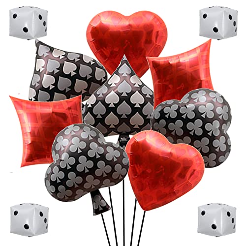 Lot de 12 ballons de fête sur le thème du casino – Cartes à jouer, dés, ballons en aluminium, événements de poker, décorations d'anniversaire