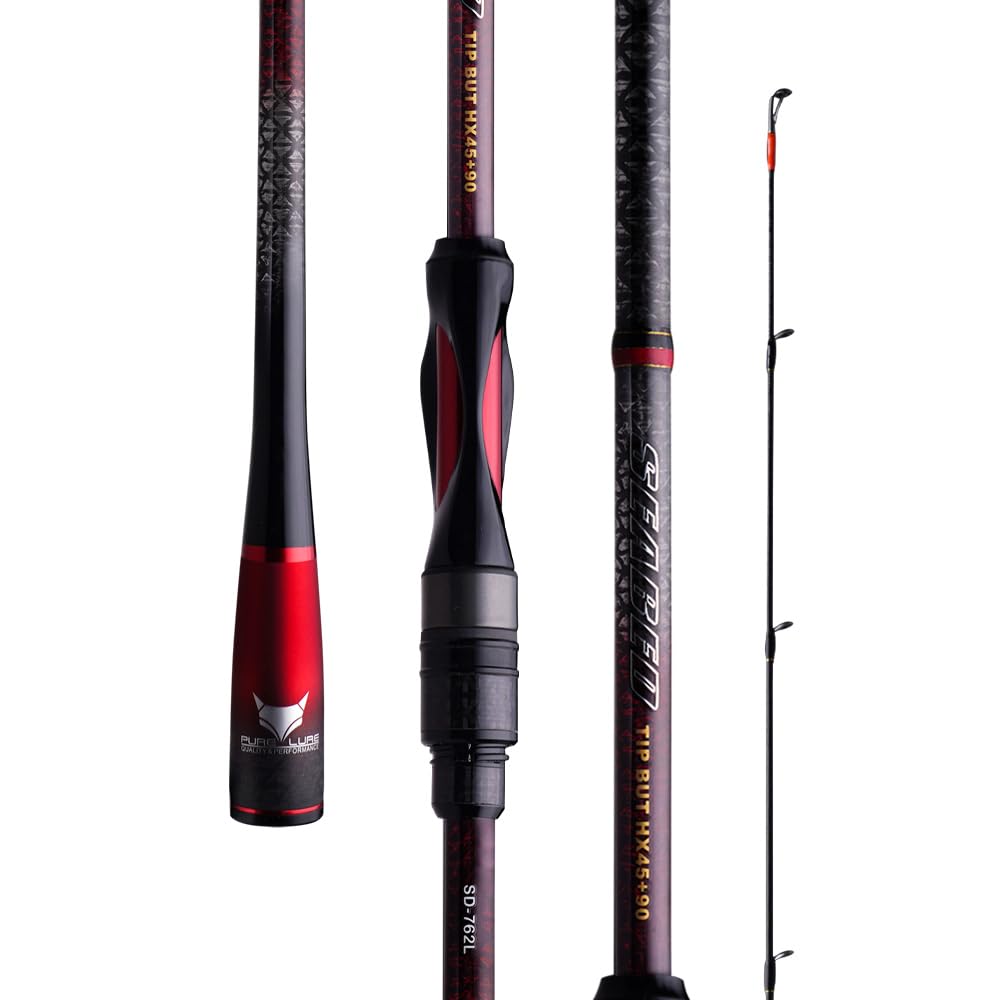 PURELURE Seabed Light Rock Fishing Rod, Toray 40T + Small 4-Axis Caron Fiber Spinning Rod 2 Piece, One-Piece Carbon Handle, Fuji Alconite Guide, Fuji Reel Seat, Lightweight Long-Range Micro Bait Rod