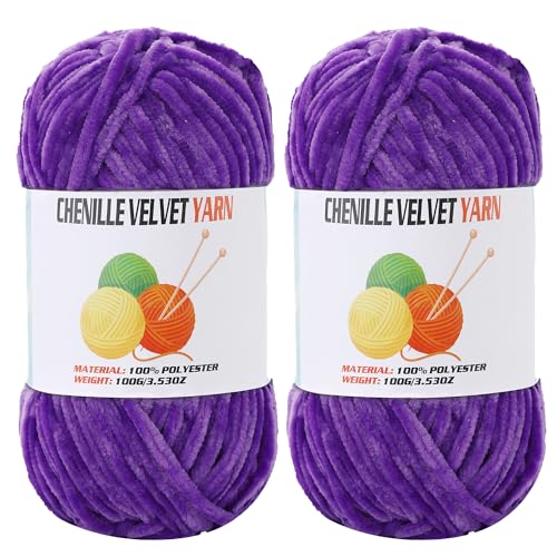 Image of 2 * 100g Velvet Chenille Chunky Yarn, Handcrafts Weaving Soft Chenille Yarn for Crocheting Clearance, Used for Making Baby Yarn Blanket, Clothes, Knitting Creations (Lavender Color)