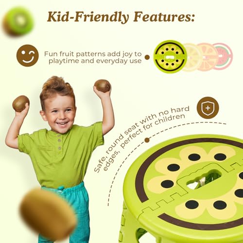 Image of ACSTEP Folding Step Stool 9 Inch, Sturdy Collapsible Step Stool Foldable Up to 265 lbs for Kids Toddlers & Adults, Non Slip Foot Stools with Handle for Kitchen, Bathroom, Bedroom, Outdoor, Kiwi Green