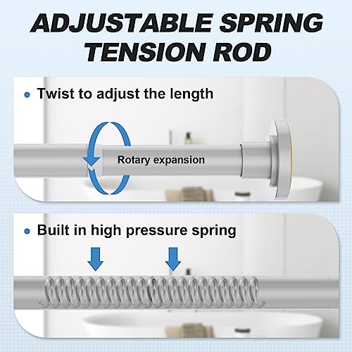 Image of CorkLatta Silver Shower Curtain Rod 31 to 68 Inch,1 Inch Diameter Adjustable Spring Tension Stainless Steel Telescoping Rod,Easy Install,No Rust