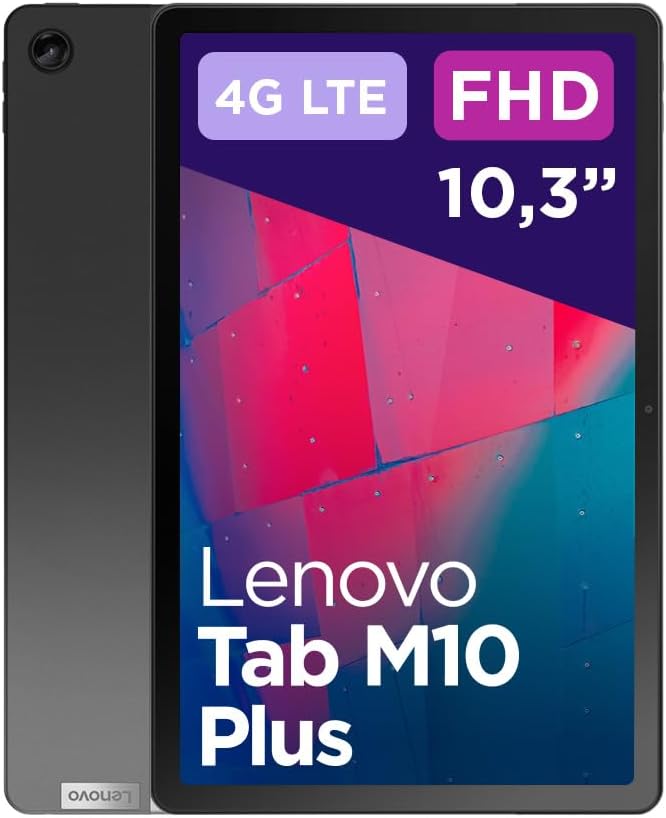 Lenovo Tab M10 Plus Seconda Generazione, Display 10.3 Full HD, 4G LTE, RAM 4GB, Memoria 64GB, Tablet Android Pie, Storm Grey, Esclusiva Amazon, Alimentatore