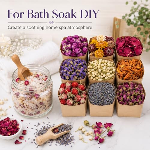 Image of Sukh Dried Herbs Kit - Dried Botanicals Bulk,9 Bags Natural Dry Flowers and Herbs for Soap,Candle,Perfume,Bath Bombs,Resin Jewelry Making Supplies,Fragrance Sachet DIY and Witchcraft