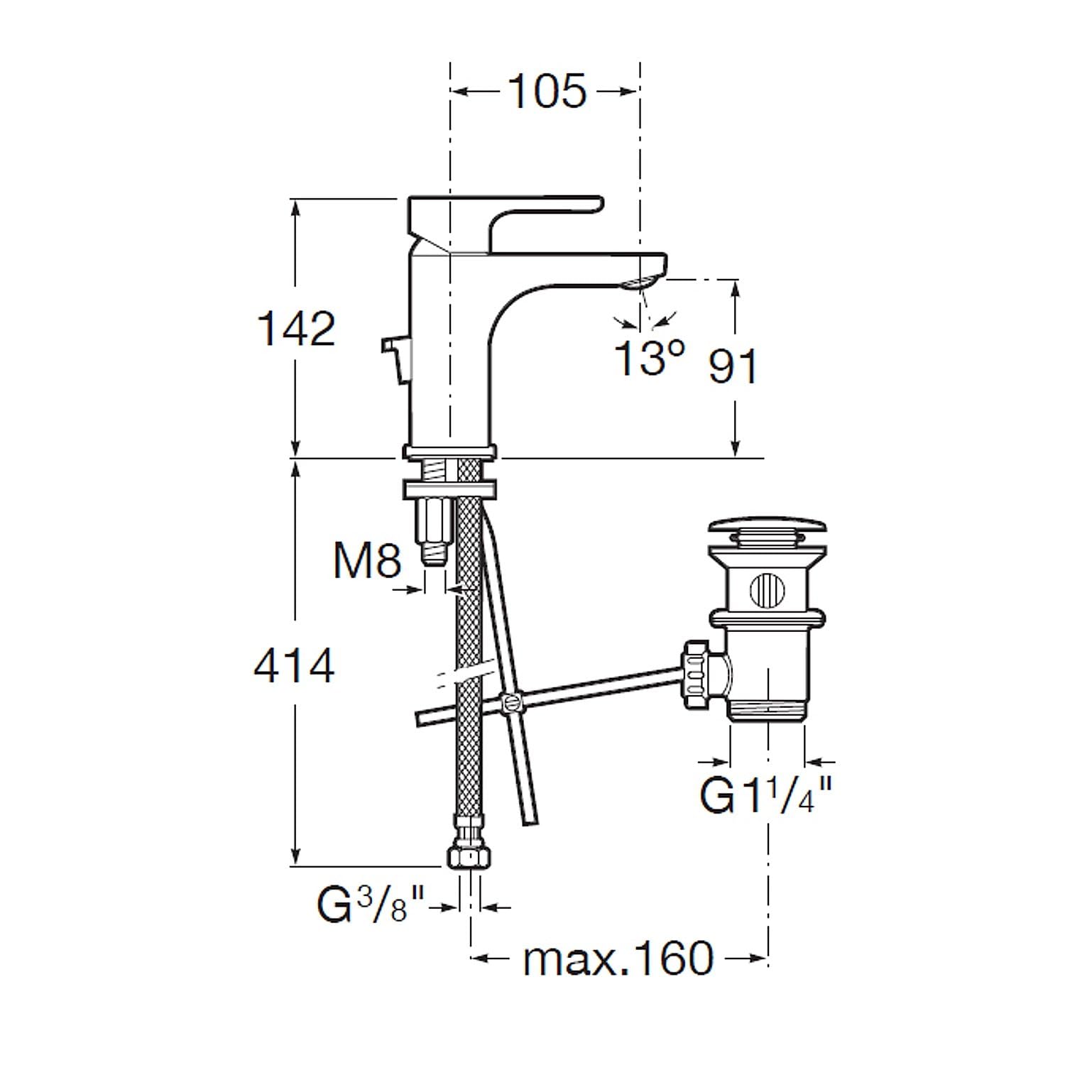 Roca,L20,Grifería monomando para lavabo con desagüe automático, Cold Start,A5A3I09C00