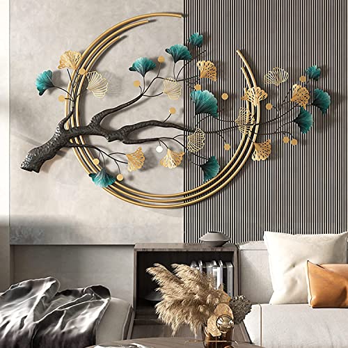 Ainydie Créatives Décoration Murale Feuille de Ginkgo en Métal à La Main, Moderne Luxe Sculpture Murale en Métal, Tenture Murale Intérieure pour Salon Chambre à Coucher Hôtel,110x68cm – Image 3