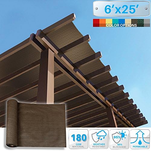 Patio Paradise 6' x 25' Shade Cloth 6/8/12 FT Sun Shade Fabric Roll UV Block Windscreen Canopy Pergola Cover Cloth Sunscreen Fabric for Outdoor Backyard Deck Porch, Brown