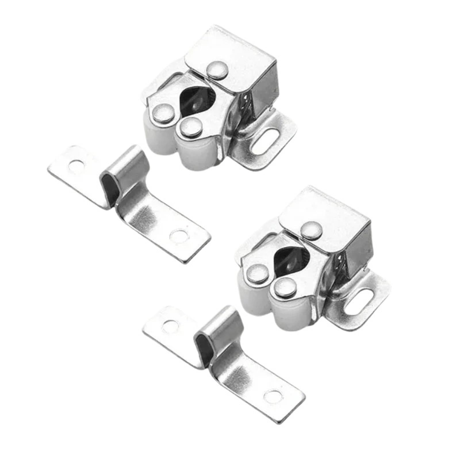 8 Pack Clip Double Roller Catch Cabinet Latches with Spear Strike for Wardrobe Cupboard Drawer Closet Door,Press Lock Buckles for Furniture(Silver)