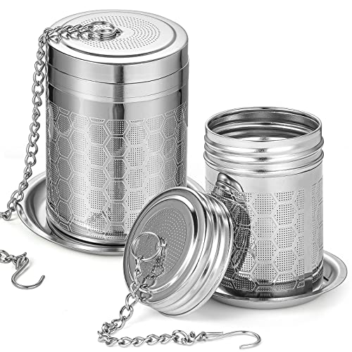 2 Pack Tea Infuser, Tea Strainers for Loose Tea Mesh Stainless Tea Strainer Loose Leaf Tea Steeper Tea Diffuser with Tea Basket and Lid for Black Tea, Spices and Seasonings