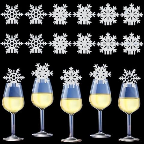 Ecuupas 24Pcs Snowflake Wine Glass Charm Christmas Wine Glass Markers Snowflake Glitter Wine Charms Design Xmas Drink Markers Christmas Wine Decoration for Family Drink Charms Multi,Dinner Party(02) Cover