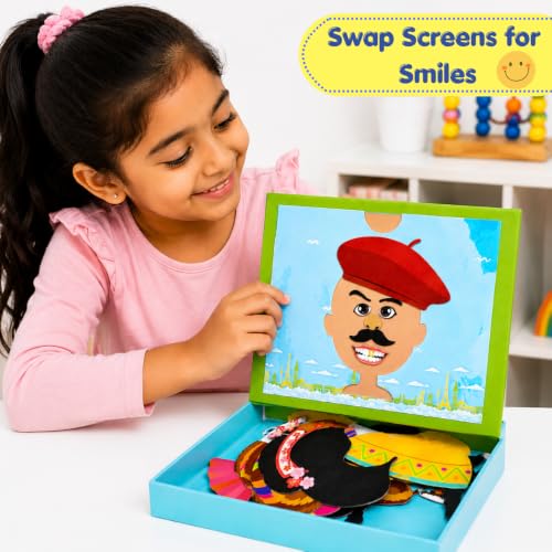 Image of CocoMoco Kids Funny Faces of the World Magnetic Game - 30+ Magnets Mix & Match Dress Up Game | Silly Face Maker Educational Activity Kit for Kids Age 3 to 6 Years | Birthday Return Gift (Pack of 1)