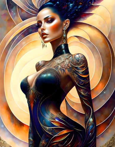 Tableau sur toile sans cadre representation femme avec tatouages format 58x90 cm
