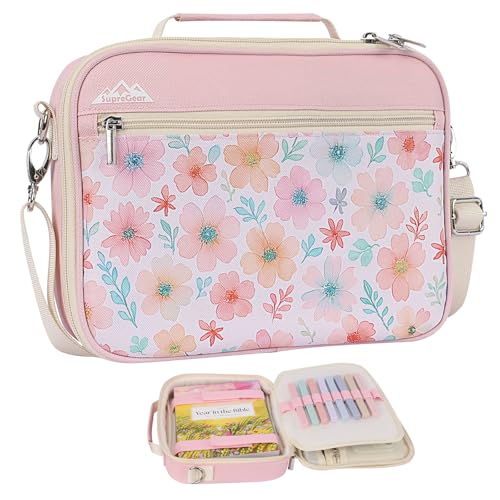 Housse pour Bible femme sac d'église en toile fleurie rose