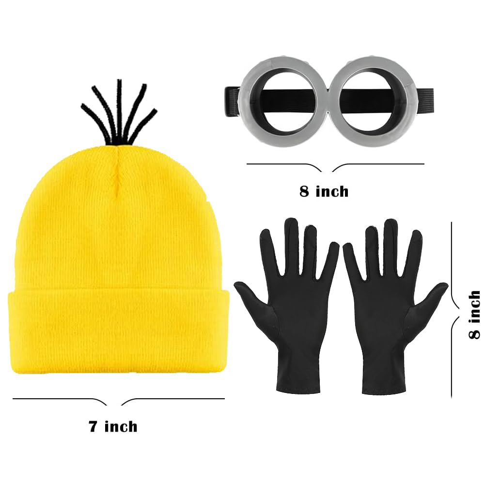 MZinge Steampunk Costume Accessories Adult set, Yellow Beanie Hat, Goggles Glasses, Black Gloves for Halloween Party - Image 2