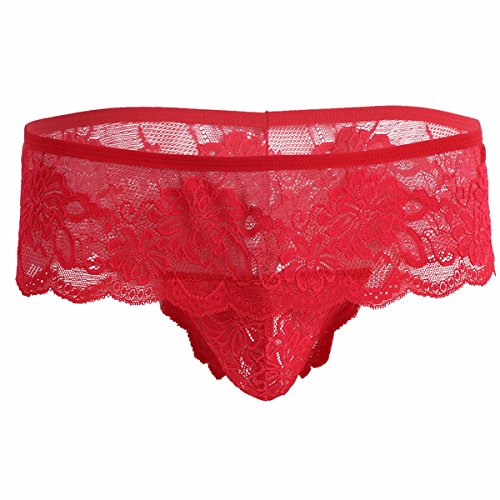 Freebily Calzoncillos Slip Bóxer de Encaje Florado para Hombre Ropa Interior Masculina con Saco Transparente Rojo Talla Única