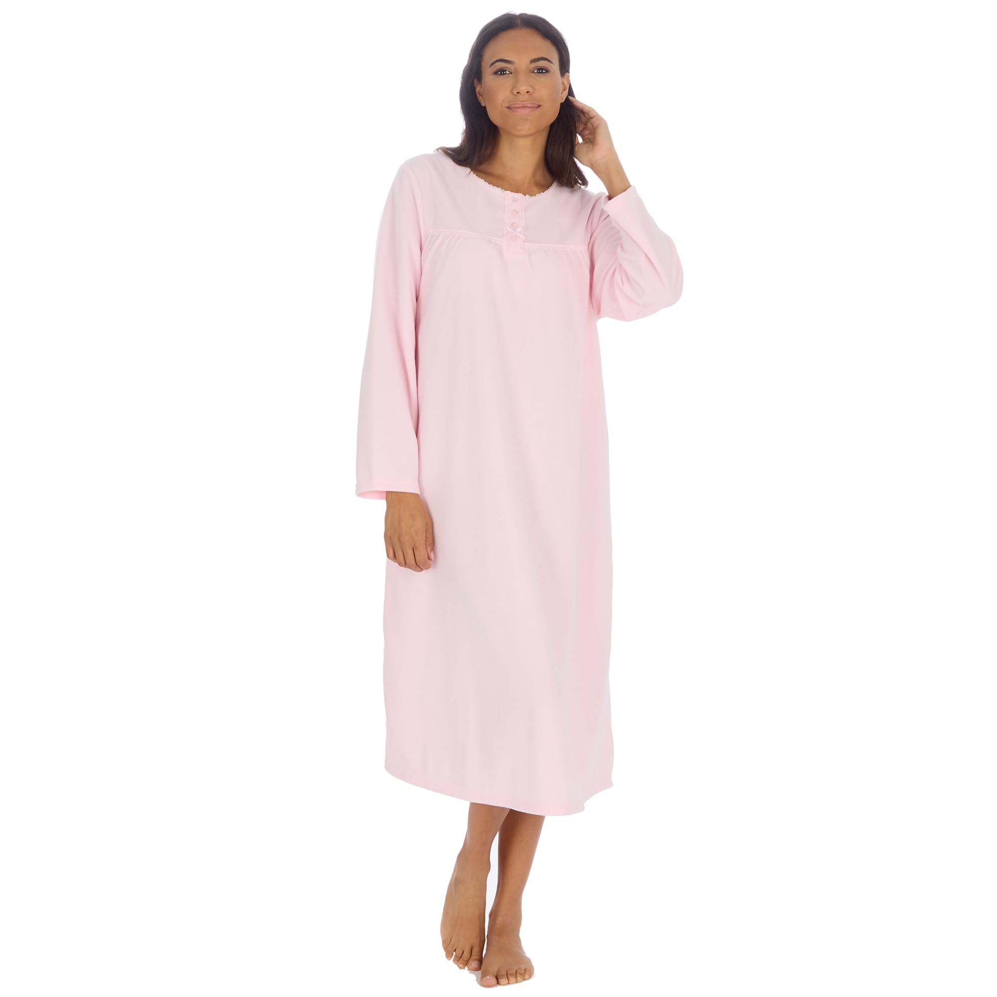 Insignia Women's Pink Long Sleeve Winter Warm Nighties Nightdress Plain Fleece (, 22-24)