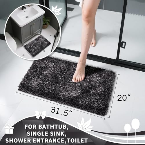 Image of Yimobra Chenille Bathroom Rugs Non Slip, Extra Thick Soft Absorbent Bath Rug 31.5x20 Inch, Machine Washable Quick Dry Bath Mat for Bathroom Floor, Tub and Shower, Home Decor Accessories, Dark Grey
