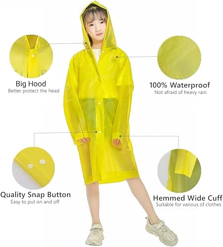 Miniatura 10 de YUNLOVXEE Rain Poncho for Kids Raincoat, 2-5 Pack Reusable EVA Rain Coats for 6-14 Boys Girls, Rain Jackets Gear with Hood