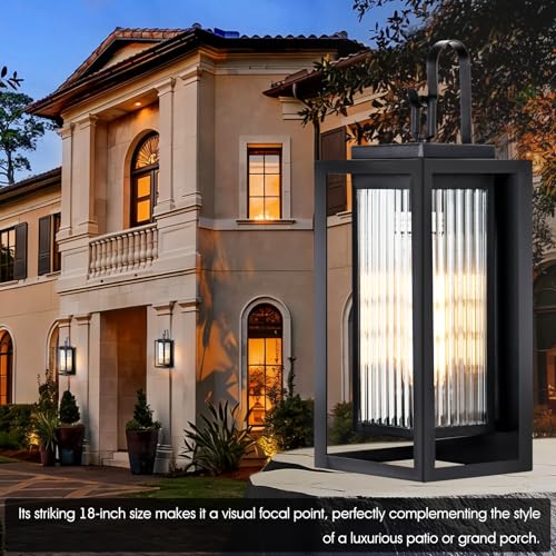 Image of 2 Pack Outdoor Wall Lights for House Exterior, 18 Inch Large Black Modern Lantern with Dual Metal Frame & Textured Glass, IP65 Waterproof (Bulbs Included)