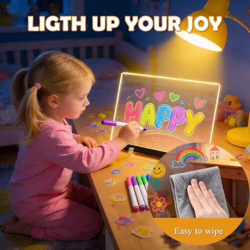 LED Schreibtafel Zeichenbrett, Nachrichtentafel Leuchtende 30x20cm, LED Notiztafel Nachtlicht mit 7 Farbstifte & 4 Modi, Transparente Maltafel, Acryl Schreibtafel Kinder für Büro, Schule, Zuhause