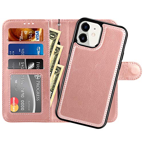 iMangoo Compatible with iPhone 12 Mini Wallet Case 2 in 1 Detachable Magnetic Protective Cover Card Slot Holder Cash Pocket PU Leather Wallet Phone Cases Designed for iPhone 12 Mini 5.4 Inch Rose Gold