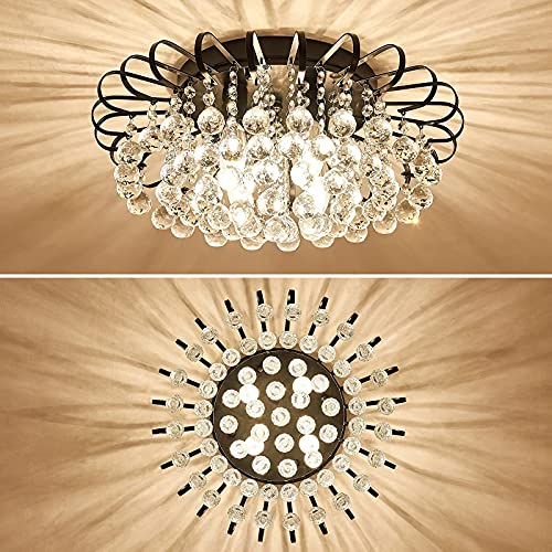 Cvkash Crystal Floral Chandelier 4-Light Antique Modern Black Flush Mount Raindrop Crystal Ceiling Lighting Fixture Chandelier For Living Room Bedroom Dining Room Entryway D17.71 H8.26 #TOP2
