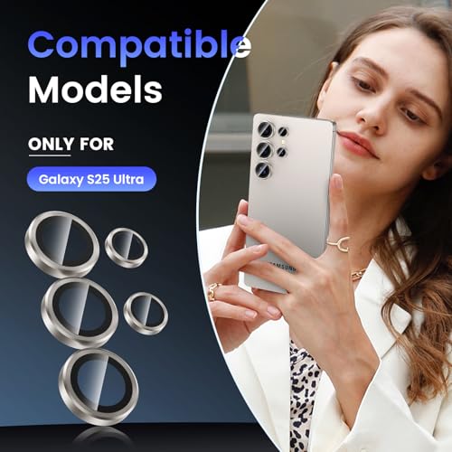 Image of Tensea (3+2 Pack Compatible with Samsung Galaxy S25 Ultra Camera Lens Protector, 9H Tempered Glass, Camera Cover, Screen Protector, Metal, Custom Ring, Installation Tray)